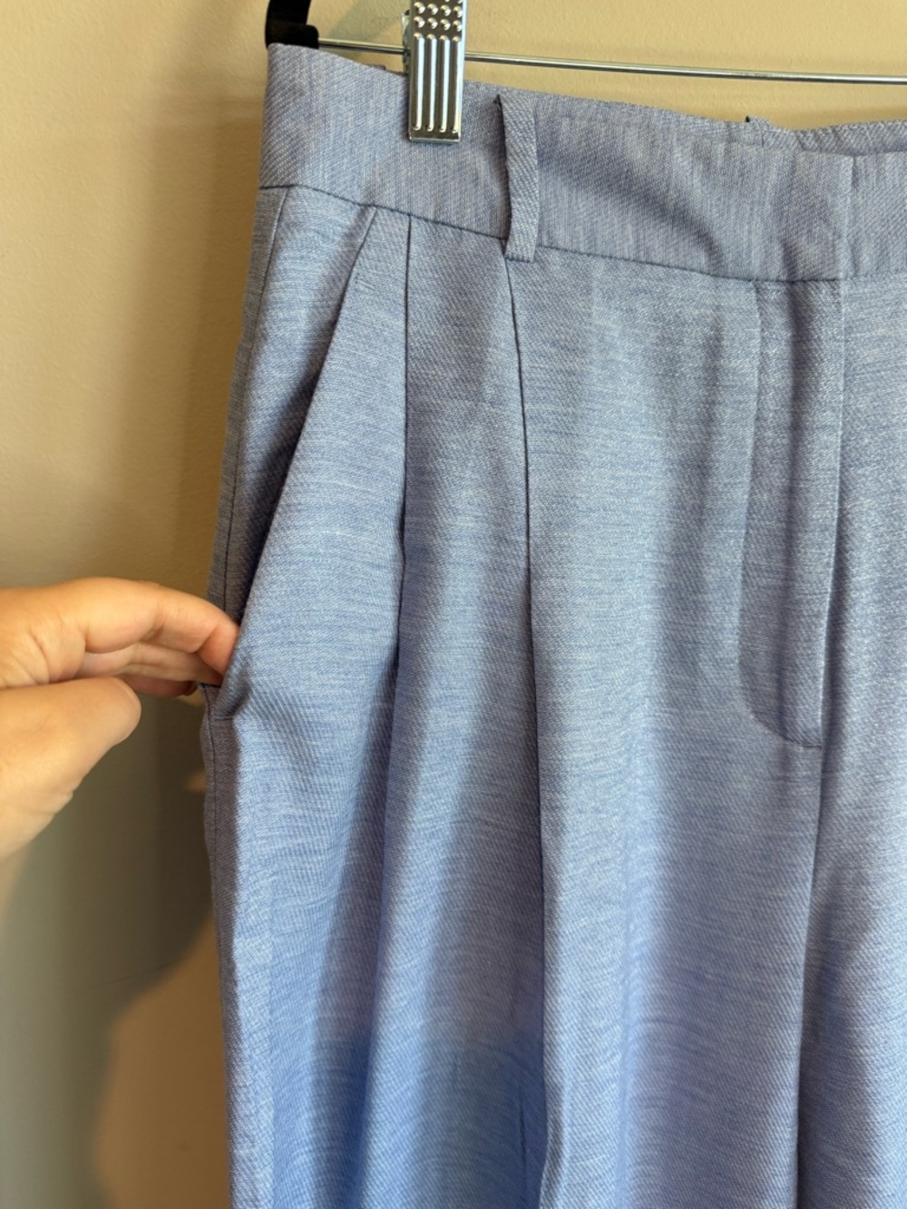 Zara Blue High-Waist Wide-Leg Pants with Metallic Shimmer NWT - Picture 4 of 11